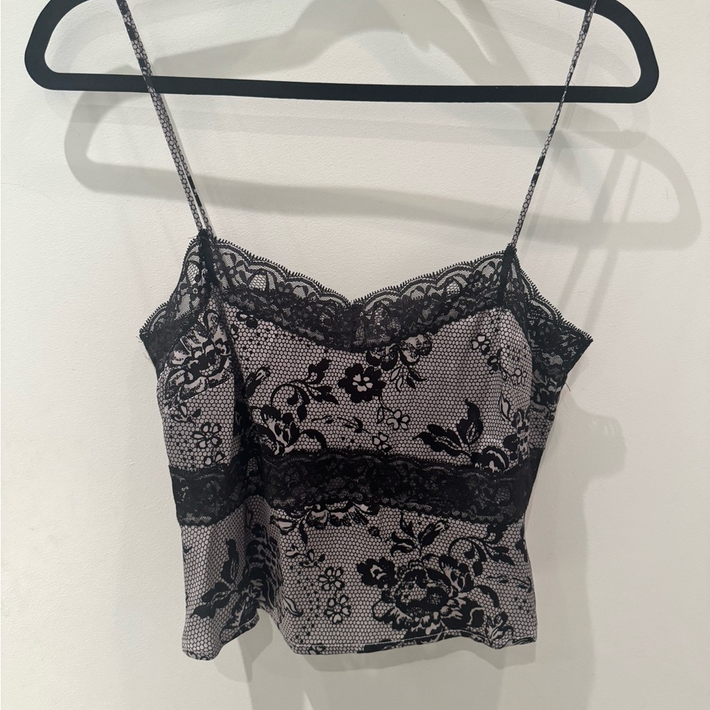 Reformation Lane Silk Black Lace Camisole Top
